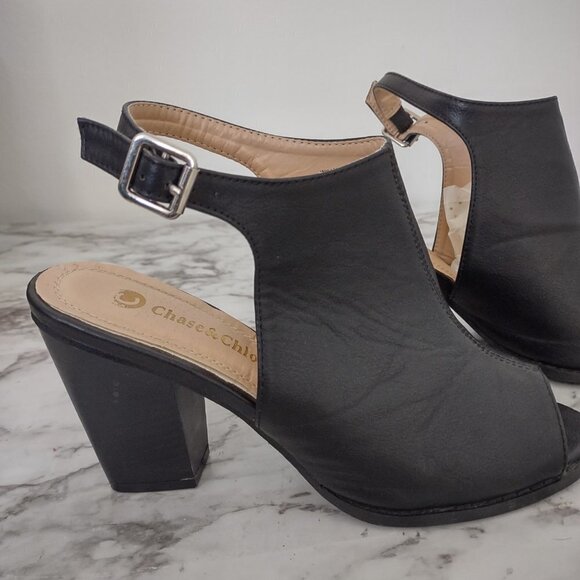 Chase & Chloe‎ Willy -5 Women"s Slingback Buckled Open Toe Heel Chunky Ankle 7.5 - Picture 4 of 11